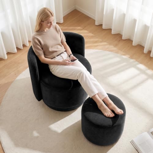 Velvet Vanity Chair with Storage 360° Swivel Accent Stool FootRest