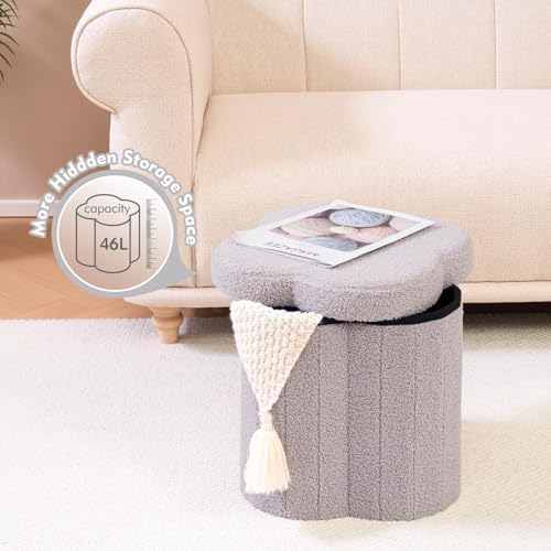 B FSOBEIIALEO Storage Ottoman Cube, 15" Flower Shaped Ottomans, Grey