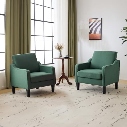 VINGLI Accent Chairs Set of 2, Linen Upholstered Armchair, Living Room