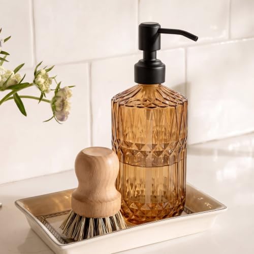 JASAI 18Oz Amber Glass Soap Dispenser with Black Pump for Bathroom.