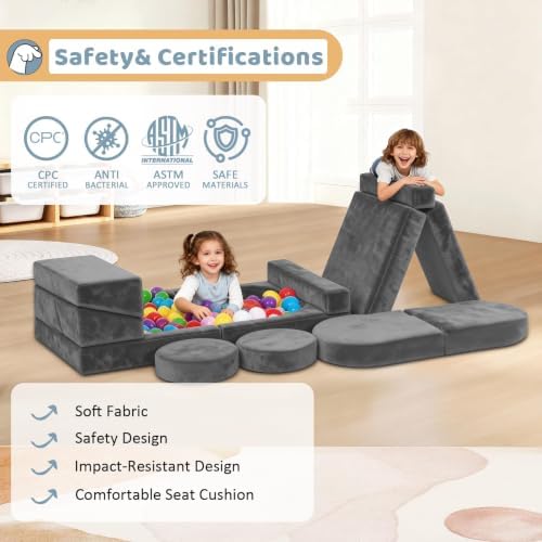 12pcs Modular Kids Play Couch, Convertible Toddler Sectional Sofa