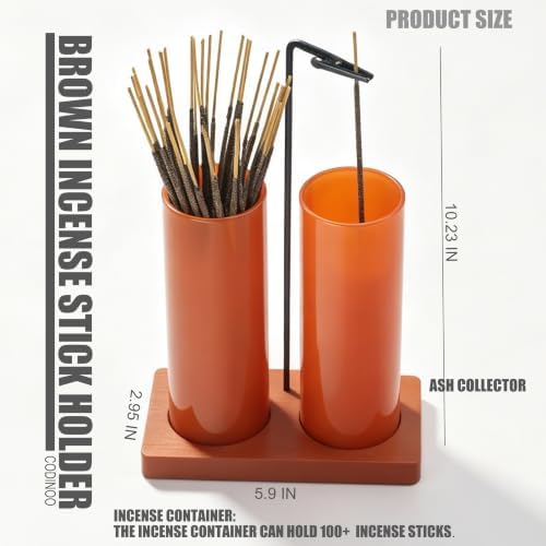 2 in 1 Incense Holder for Sticks,Glass Incense Burner Holder with Storage,Upside Down Incense Holder for Sticks with Glass Ash Catcher for Meditation Yoga Spa Room Home Decor[2 Long Full Brown]