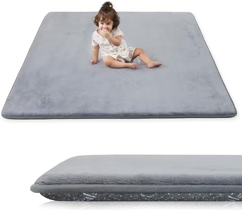1.3" Thick Baby Floor Play Mat 59x79 Padded Foam Mats, Light Grey