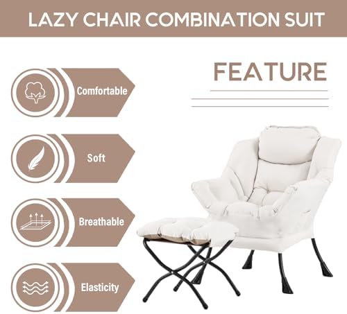 LITA Lazy Chair with Ottoman, Comfy Accent Reading Chair