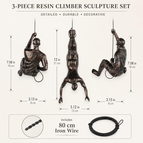 Large Set of 3 Climbing Men Wall Art Decor Sculpture,Nordic Modern Simplicity Decorative Wall Art, Climbing Man Sculptures,Home & Office Climber Gifts