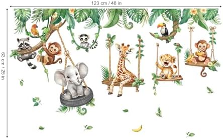 decalmile Jungle Animal on Swings Safari Animal Wall Decals Stickers