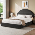 REVOMINCA Full Size Bed Frame, Upholstered Platform Bed with Headboard, Boucle Bed Frame with Round Corner, No Box Spring Required, Easy Assembly, Dark Grey