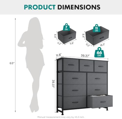 OLIXIS 9 Drawer Fabric Dresser for Bedroom, Chest of Drawers Organizer