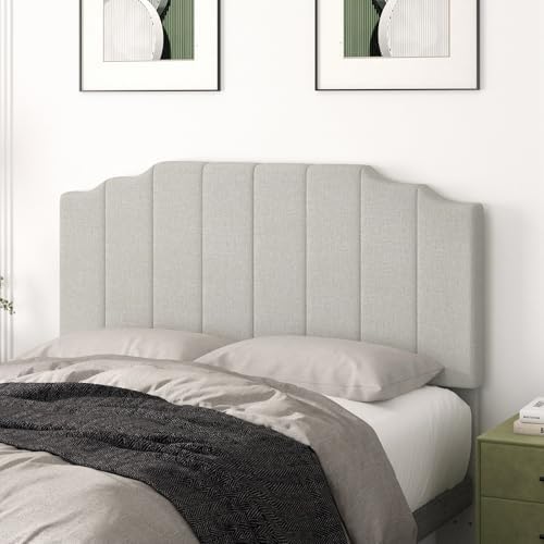 Befurtori Queen Size Headboard Only, Linen Wall Mount Headboard Light Gray