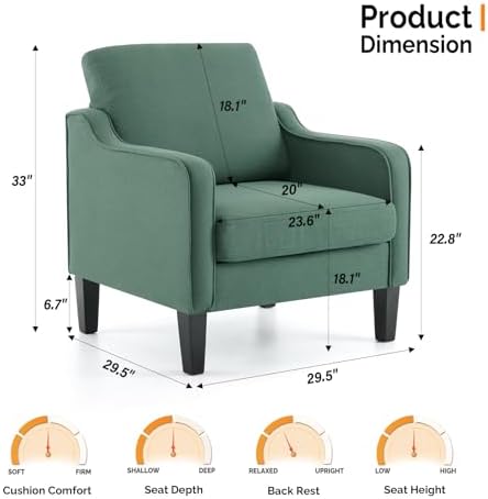 VINGLI Accent Chair, Linen Upholstered Armchair, 380 LBS, Living Room