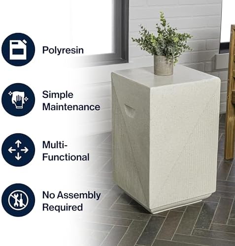 JONATHAN Y Adrian Outdoor Side Table Stool Polyresin 21", Cream Terrazzo