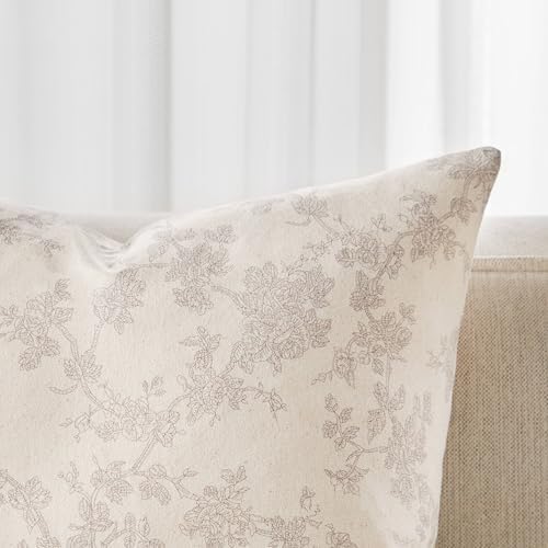 2 Pack French Floral Throw Pillow Covers 18x18in, Grey/Cream