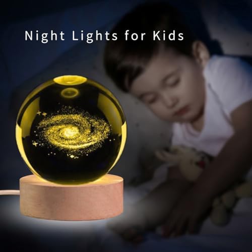 3D Galaxy Crystal Ball with LED Stand, Remote Control, 16 Colors Change, Milky Way Galaxy Glass Sphere Lamp, Decorative Glass Ball Paperweight Gifts(80mm)