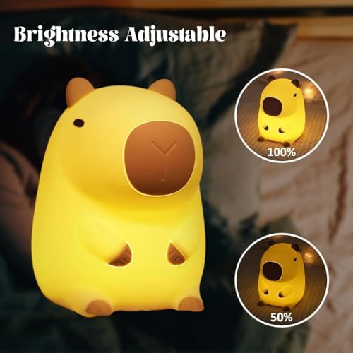 Capybara Night Light, Cute Capybara Lamp Silicone Baby Lamp,Dimmable Nursery Nightlight,Rechargeable Bedside Table Lamp with Touch Control,Gifts Kawaii Room Decor for Kids Girls Boys
