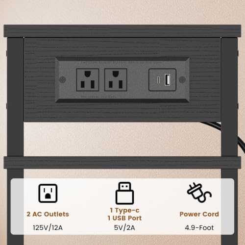 Creso hom Side Table with Charging Station, End Tables Living Room