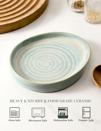 Ceramic Spoon Rest for Stove Top, Spoon Holder for Kitchen Counter, Farmhouse Cooking Utensil Holder for Spoons, Ladles, Spatula, Lake Blue
