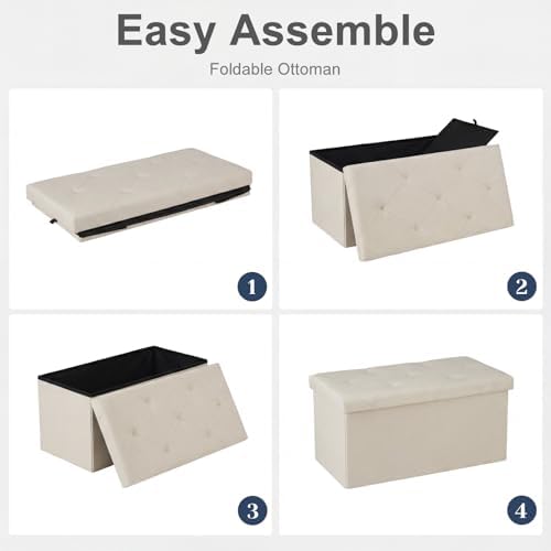 DUMOS 30 Inch Foldable Storage Ottoman Bench, Large Ottoman with Storage