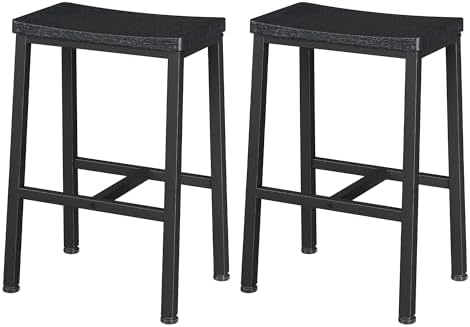 Homeiju Bar Stools, Counter Height Bar Stools Set of 2, 23.6 Inch Saddle Stools with Footrests, Industrial Kitchen Counter Seat for Dining Room, Kitchen, Counter, Black
