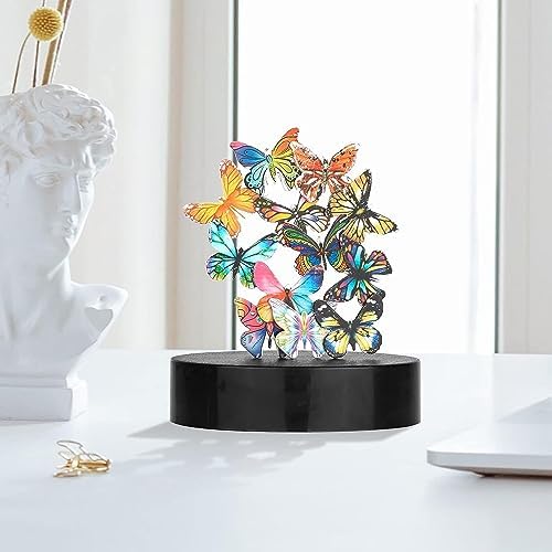 Desk Toys for Office for Adults Desktop Magnetic Butterflies Sculpture Desk Decorations for Women Office (Circular Base)