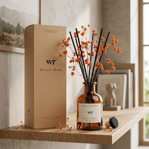 WEALD TRIBE Flower Reed Diffuser Set Neroli Scent for Bathroom Accessories Shelf Decor & Air Fresheners, Sticks Defusers with 4.0 fl oz Fragrance Oils & Leaves, House Bedroom Office Decor & Gifts