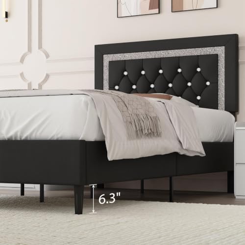 BarnFurin Twin Bed Frame with Tufted Button Headboard, Black