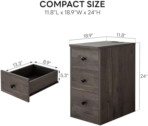 LIKIMIO Nightstand with Charging Station, 3 Drawers Modern for Bedroom
