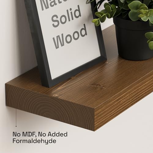 Solid Wood Floating Shelves for Wall 12 Inch Walnut, Small Wooden Shelf