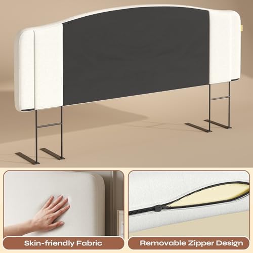 Pinmoco King Upholstered Headboard, Height Adjustable Velvet, Ivory