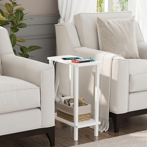 TUTOTAK Narrow Side Table, 2-Tier Small End Table for Couch