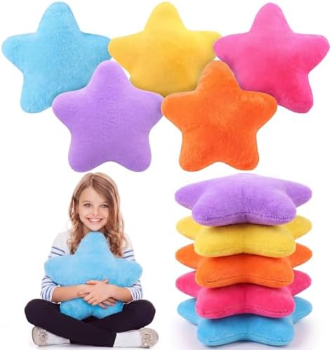 Soaoo 5 Pcs Star Fluffy Pillow Star Shape Pillow, Bright Mix