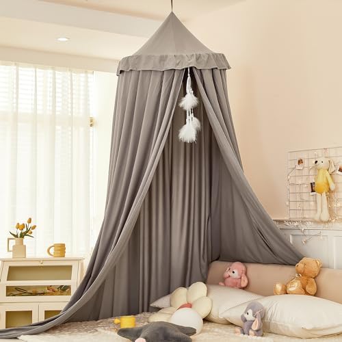 Princess Decor Canopy for Kids Bed, Soft and Durable Bed Canopy for Girls Room Tent Canopy Dreamy Mosquito Net Bedding, Children Reading Nook Canopies Indoor (Grey)