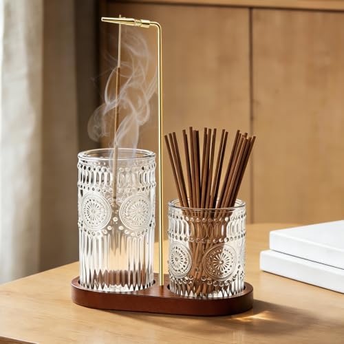 2 in 1 Incense Holder for Sticks, Vintage Glass Incense Burner