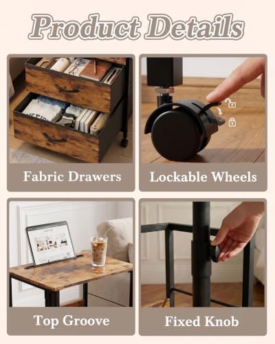 Faesun Night Stand with Charging Station & Swivel Top, Brown