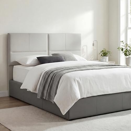 HAOBO Home Upholstered Queen Headboard Only, Faux Leather Panel Beige Gray
