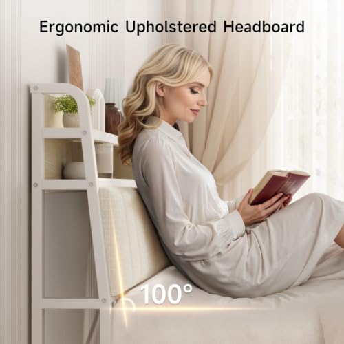 ONBRILL Ergonomic Headboard Full Size with 2-Tier Storage, Off White