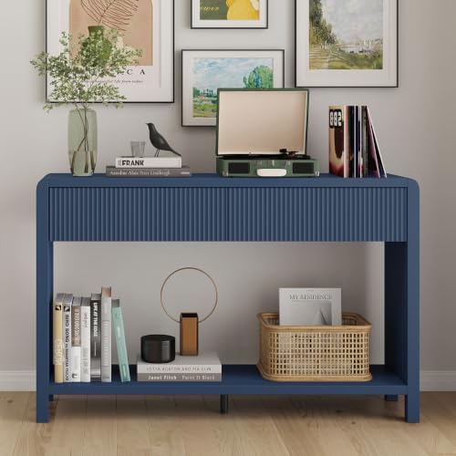 FATORRI Console Table for Entryway with 2 Fluted Drawers, 47.2" Blue