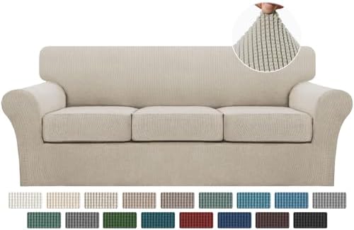 Turquoize 4 Piece Sofa Covers for 3 Cushion Couch Sofa Slipcover Soft Couch Cover for Dogs-Washable Sofa Furniture Covers with 3 Individual Cushion Covers (3 Cushion Sofa, Island Fossi)