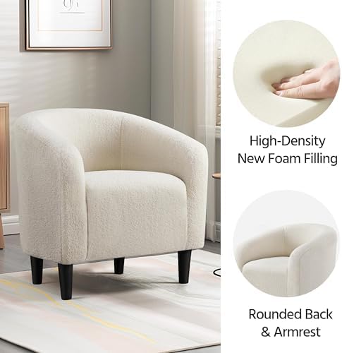 Yaheetech Small 25.5in Wide Sherpa Barrel Accent Chair for Bedroom, Ivory