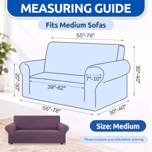 KEKUOU Stretch Loveseat Couch Cover, 2 Cushion Couch Slipcover,Dark Purple