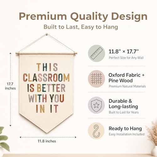Classroom Wall Decor Banner, This Classroom Is Better With You In It Welcome Hanging Sign, Positive Fabric Poster for Teacher Decor Back to School Students