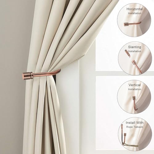 Brass Curtain Holdbacks 2pcs, Wall Mounted Drapery Tiebacks with Screws, Heavy Duty Metal Decorative Window Drapery Holder Curtain Hook