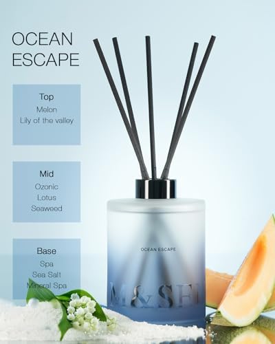 M&SENSE Reed Diffuser Set, Ocean Escape, 17 oz Natural Essential Oil