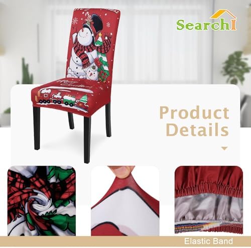SearchI Christmas Chair Covers Set of 6, Stretch Xmas Kitchen Chair Cover Removable Washable Holiday Parsons Chair Slipcovers for Dining Room, Christmas Decoration, Ceremony(Christmas-Snowman)