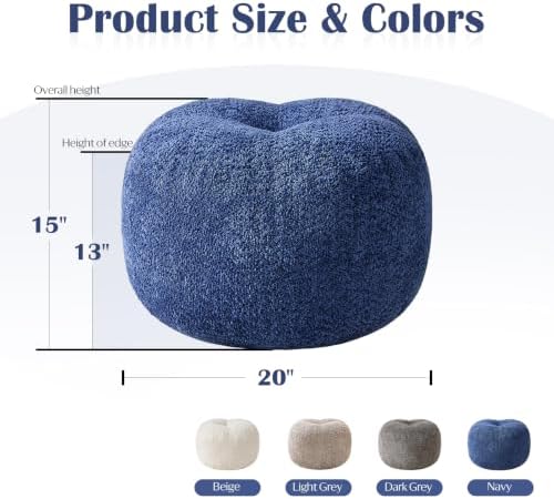 SHOUREN Stuffed Round Ottoman,Pouf Ottoman Foot Rest,20 X 15,Blue