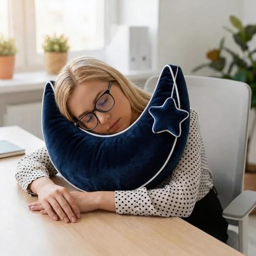 Moon Pillow Decorative Throw Pillows with Soft Faux Velvet for Couch Cute Cushion for Bedroom Office Navy