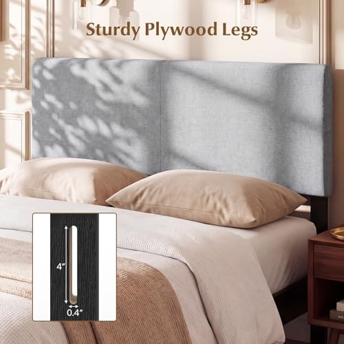GIANTEX Linen Upholstered Headboard, Queen/Full Size Vertical Quilted Fabric Head Board with Wood Support Legs, Attach Frame, Width Adjustable Modern Bed Headboard Only (Gray)