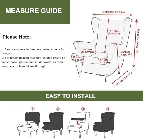 HAOYONG 2 Piece Wingback Chair Covers Stretch Wing Chair Slipcover Jacquard Wing Back Chair Covers with Arms Washable Armchair Cover Protection Furniture for Living Room and Bedroom (Light Gray)