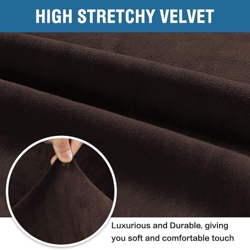 H.VERSAILTEX Stretch Velvet Sofa Covers for 3 Cushion Couch Covers Furniture Protector Soft with Non Slip Elastic Bottom, Crafted from Thick Comfy Rich Velour (Large Sofa 90"-97", Chocolate)
