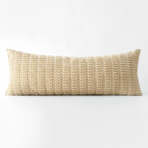 MIULEE Lumbar Corduroy Throw Pillow Cover for Bed 14x36 Tan
