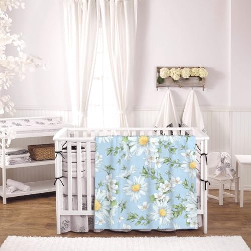 Daisies and Watercolor Wildflowers Fleece Throw Blanket Ultra Soft Cozy Decorative Flannel Blanket for Home Bed Couch Chair Travel 50x40in